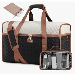 Quilted Weekender Overnight Travel Bag‎ by LOVEVOOK Black Brown NEW Carry-On